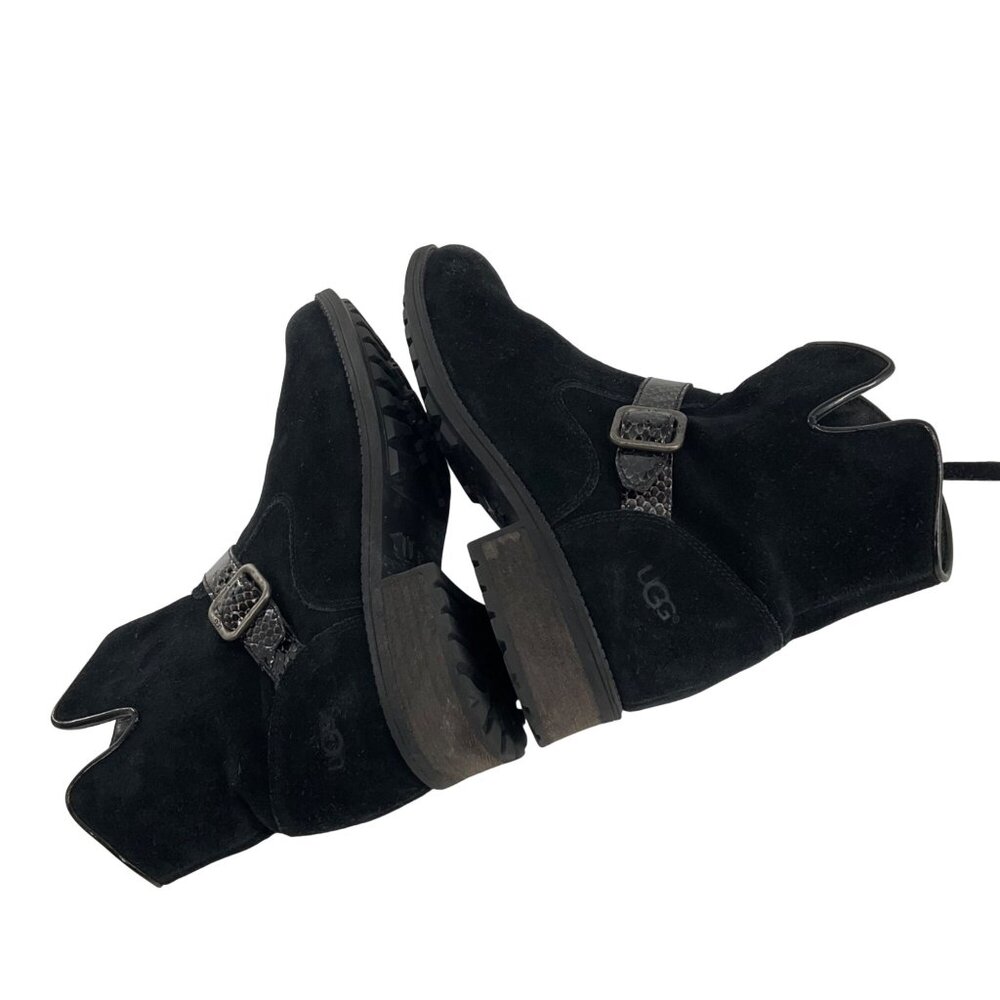 UGG Australia Black Suede Ankle Boots W/ Snakeskin Strap Womens Size 9 Classic - Picture 7 of 12